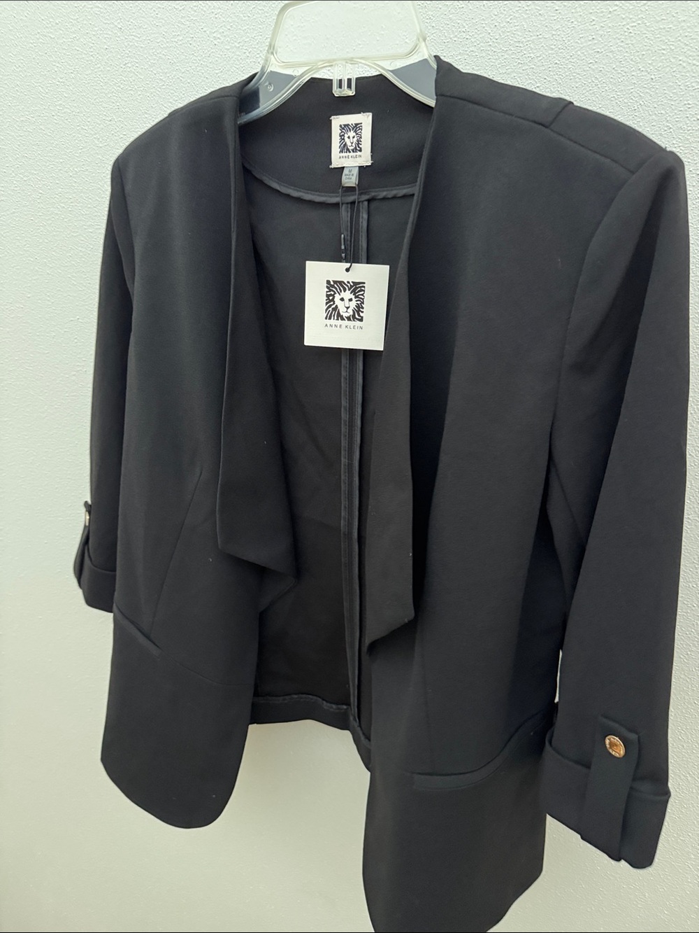Anne Klein Black Draped Open-Front Blazer